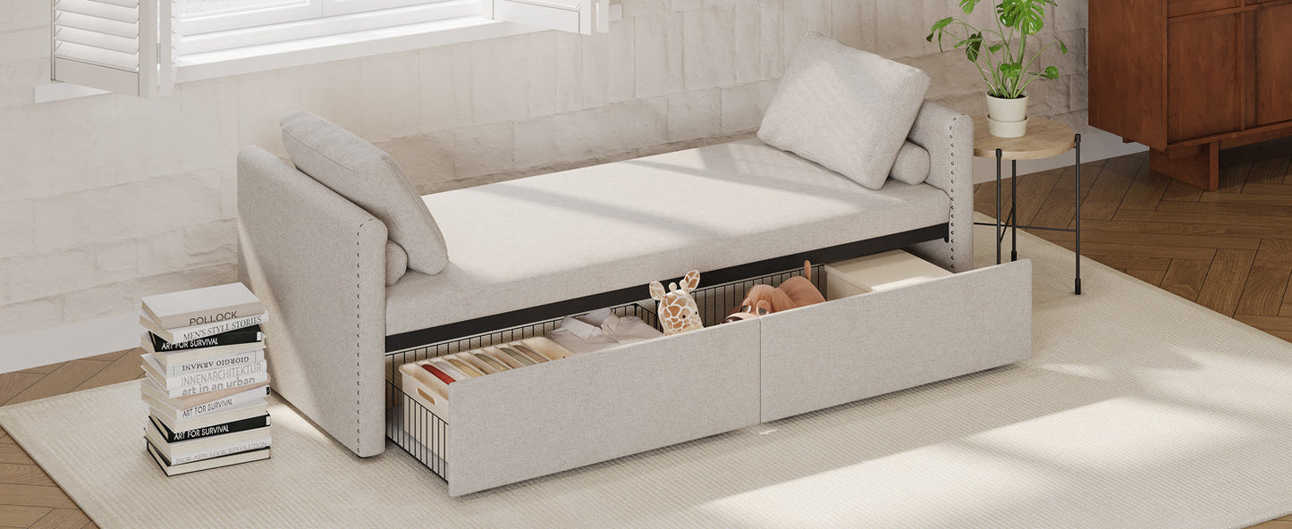 Fauteuil-lit moderne beige avec tiroirs de rangement