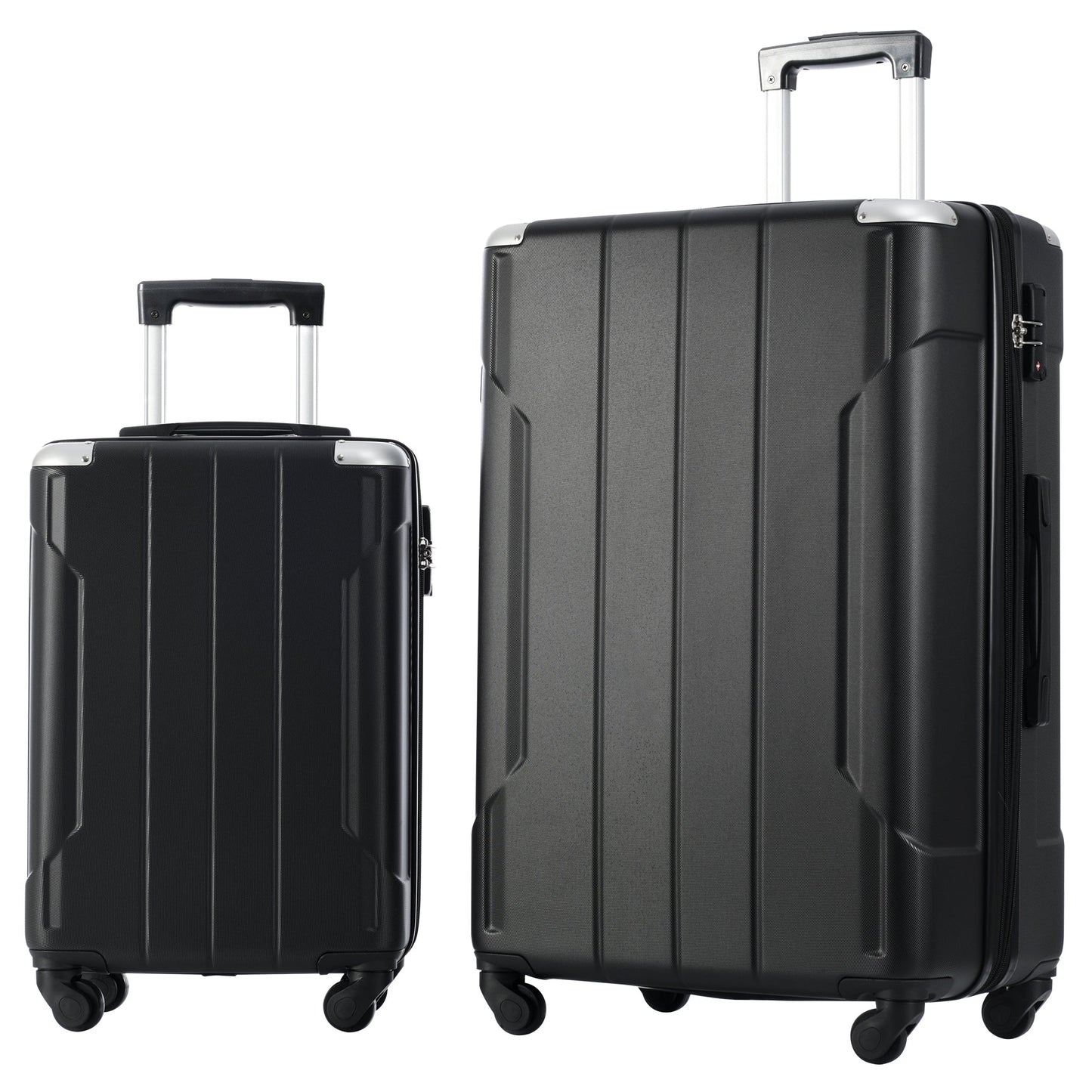 Hardshell Luggage Sets 3 Pcs Spinner Suitcase with TSA Lock Lightweight 20''24''28'' Black + ABS - Korvel