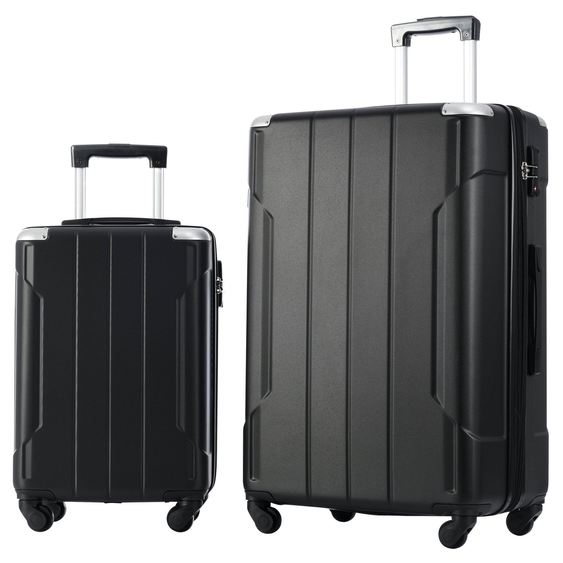 Hardshell Luggage Sets 3 Pcs Spinner Suitcase with TSA Lock Lightweight 20''24''28'' Black + ABS - Korvel