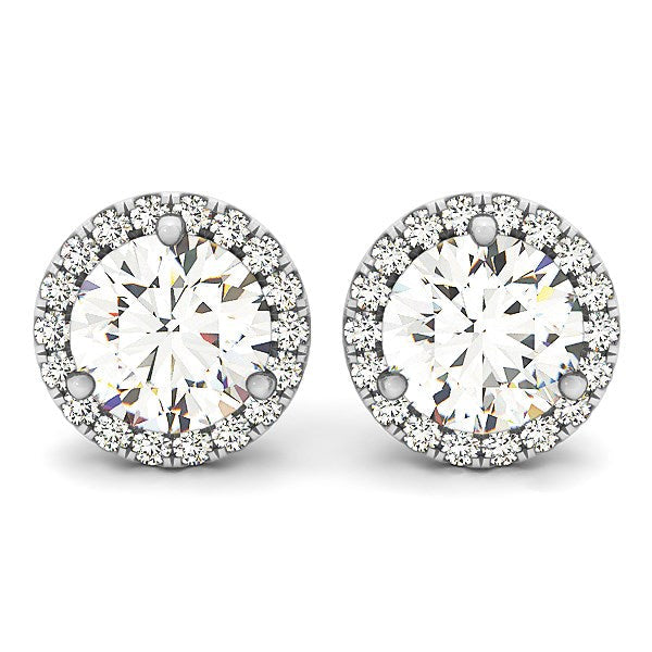 Boucles d'oreilles halo rond en or blanc 14 carats