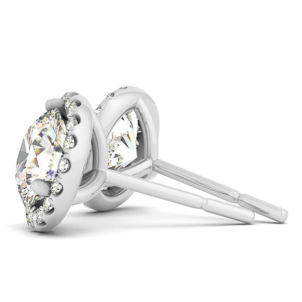 Boucles d'oreilles halo rond en or blanc 14 carats