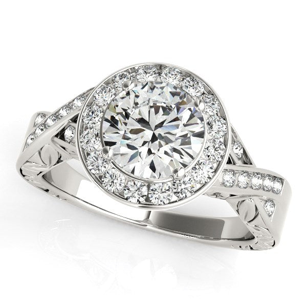 Bague de fiançailles en diamant sertie en halo en or blanc 14 carats