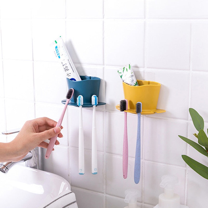 Toothbrush Holder Non-perforated Paste Tooth Holder Razor Bathroom Wall-mounted Brushing And Washing Face Multifunctional Rack - Korvel