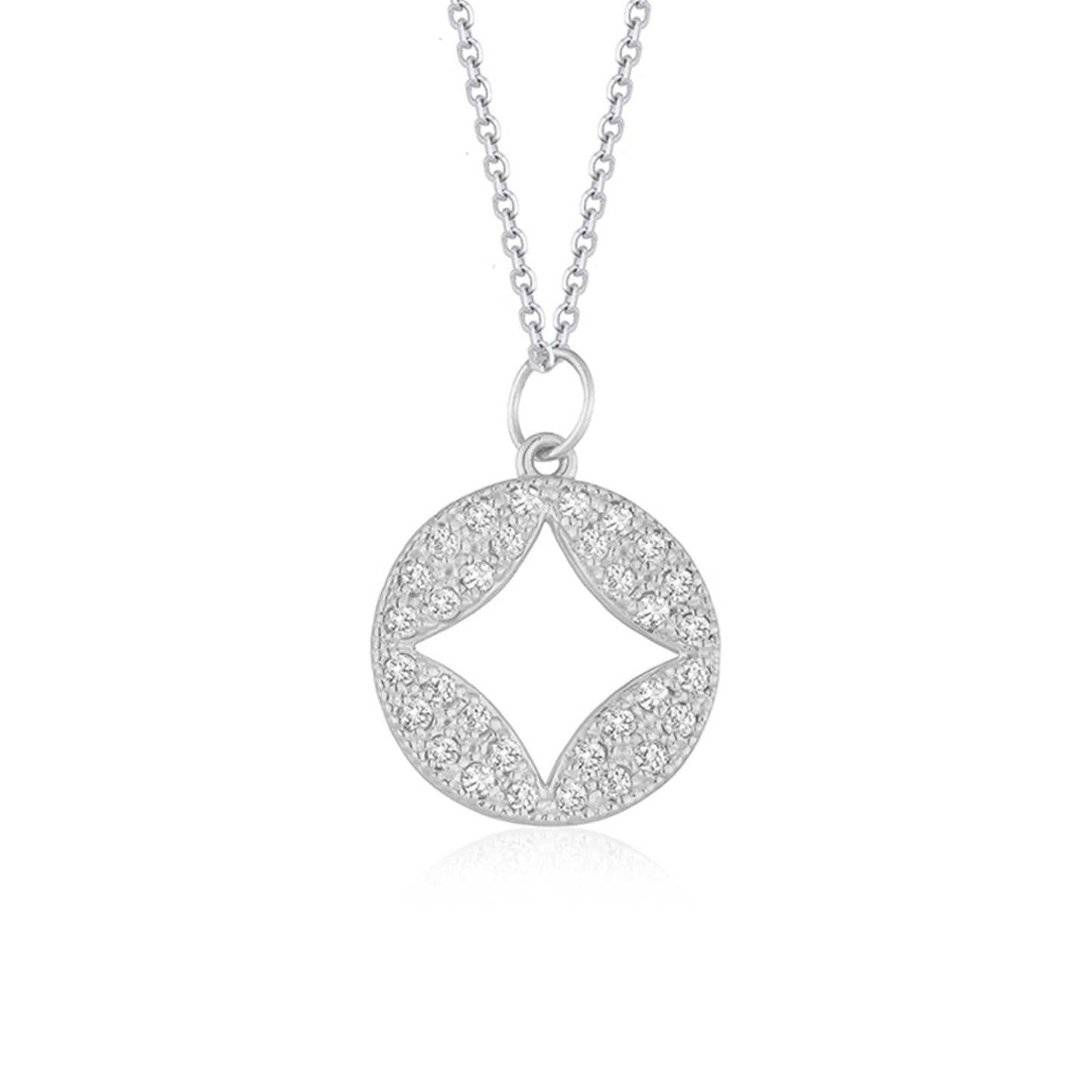 14k White Gold Diamond Circle Pendant with Cut-out