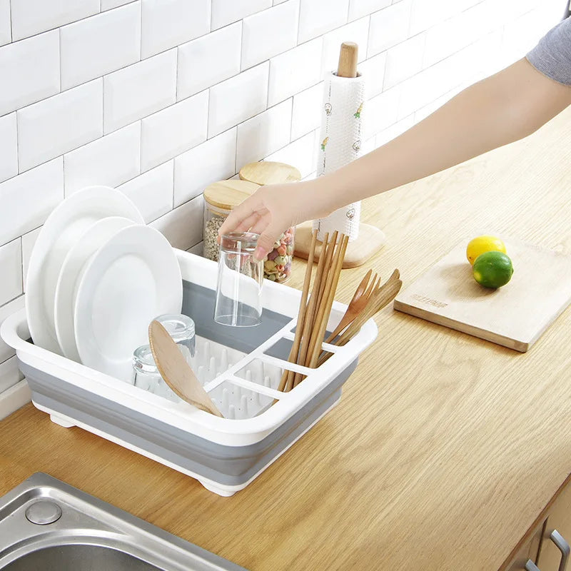 Foldable Dish Rack Kitchen Storage Water Leakage Plastic Tableware Bowl Dinnerware Drain Bowl Tray Home Drying Rack Washable - Korvel