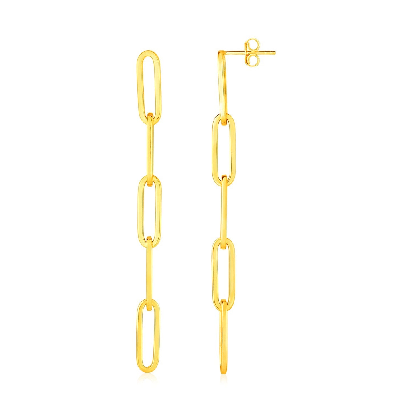 Boucles d'oreilles en chaîne en papier clip à cinq maillons en or jaune 14K