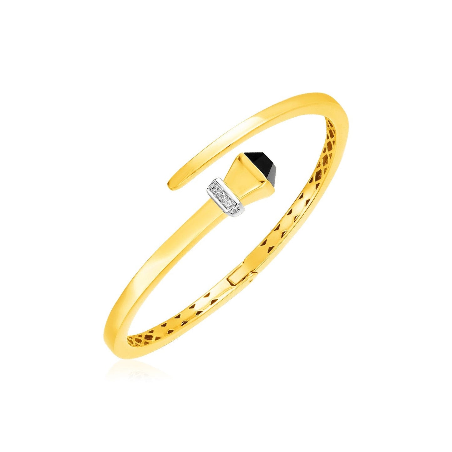 Bracelet jonc à charnière en or jaune 14k avec onyx et diamants