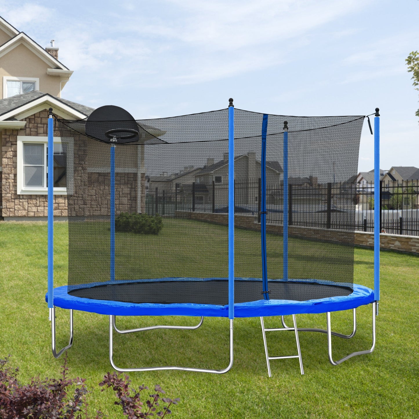 12FT Trampoline for Adults & Kids with Basketball Hoop, Outdoor Trampolines w/Ladder and Safety Enclosure Net for Kids and adult - Korvel
