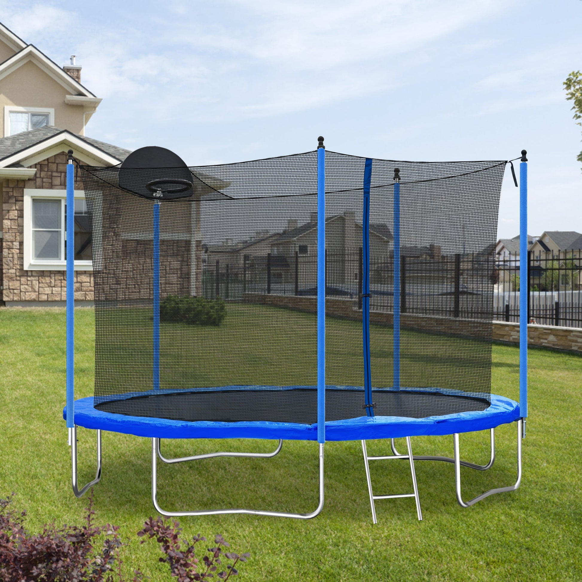 12FT Trampoline for Adults & Kids with Basketball Hoop, Outdoor Trampolines w/Ladder and Safety Enclosure Net for Kids and adult - Korvel