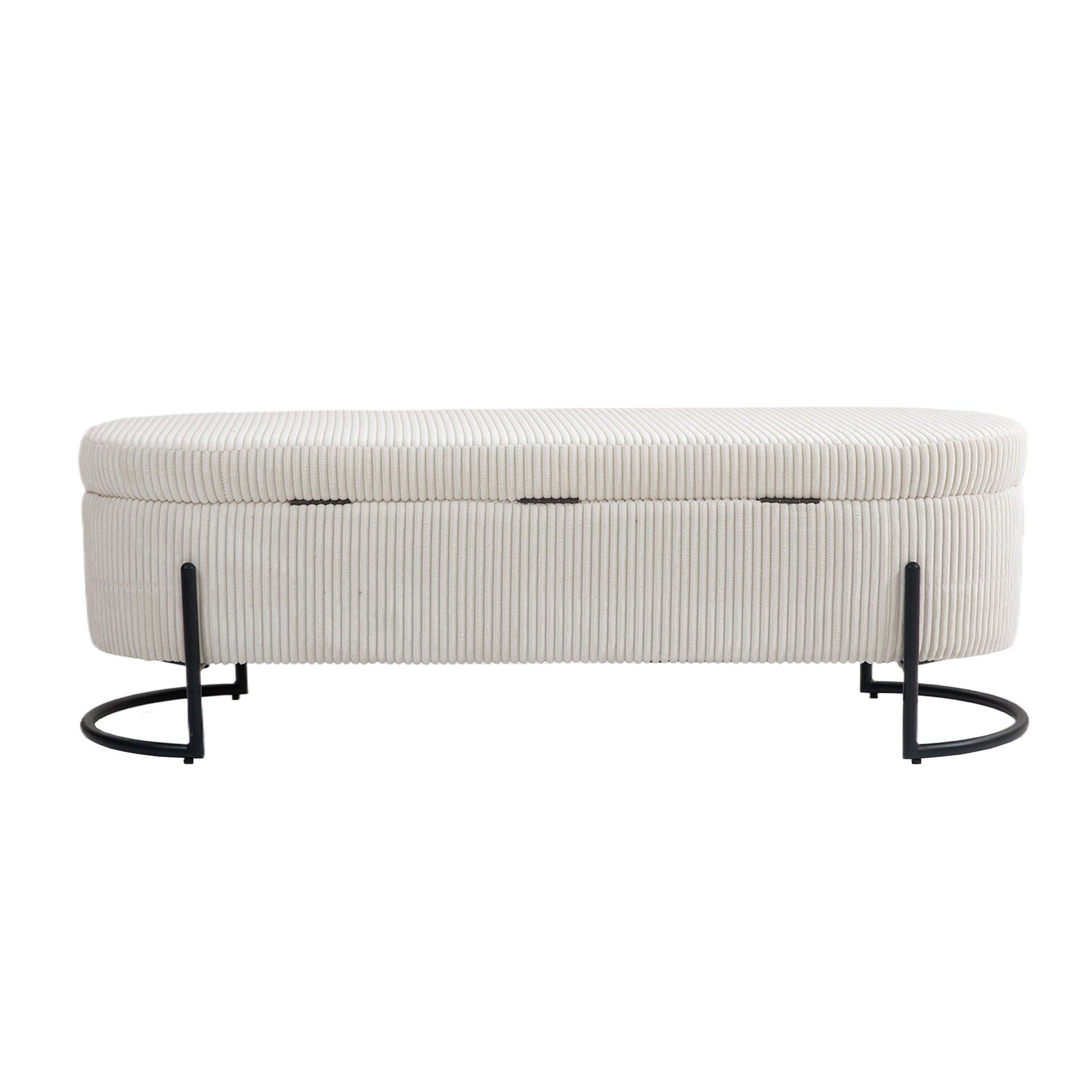 COOLMOR storage Ottoman chair with safety hinge and soft cushion fabric storage Ottoman stool (beige) - Korvel