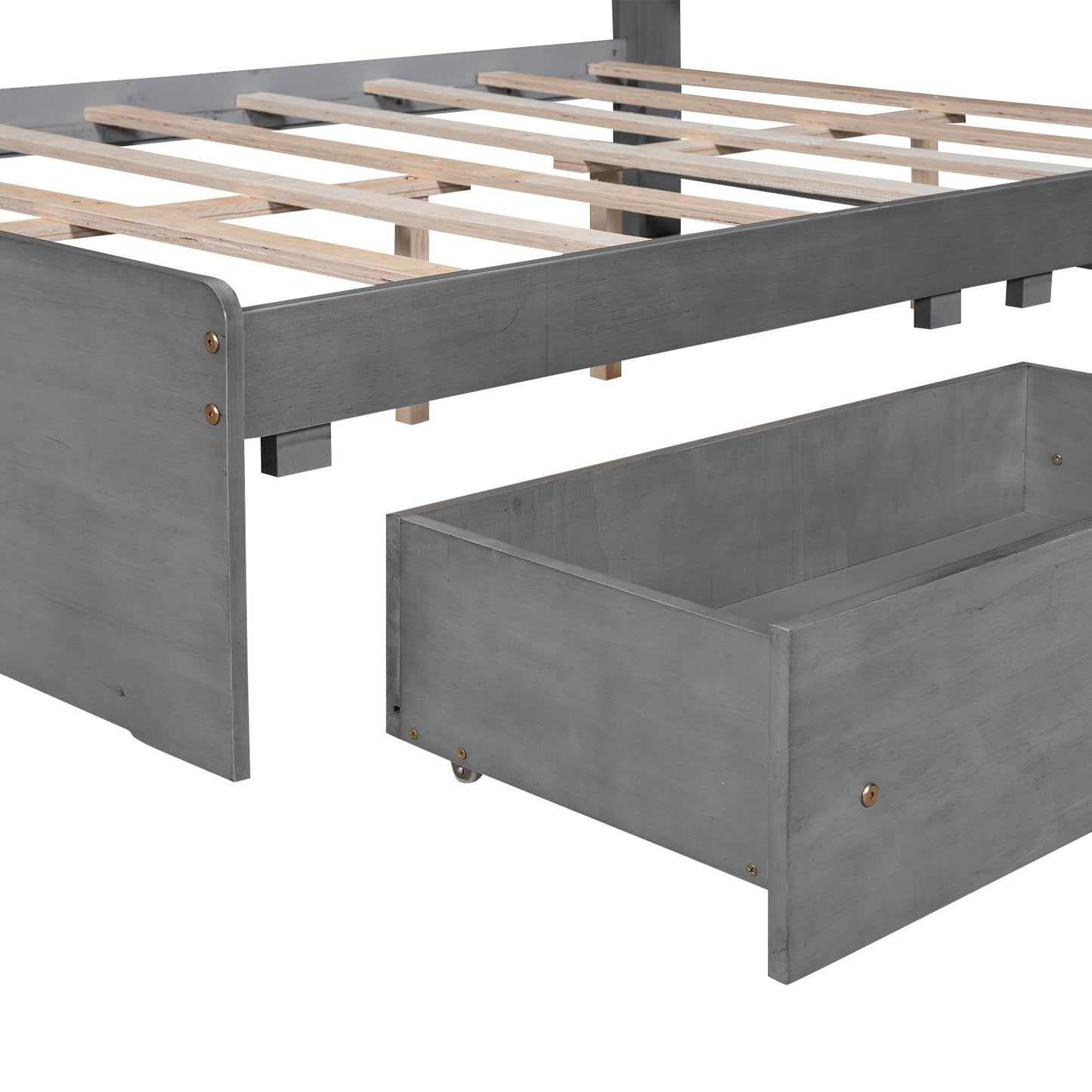 Full Size Wood Platform Bed with Storage Headboard - Gray