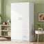 Wooden Wardrobe with Double Doors, Armoire with Hanging Rod, 5 Fixed Shelves, One Storage Drawer,White - Korvel