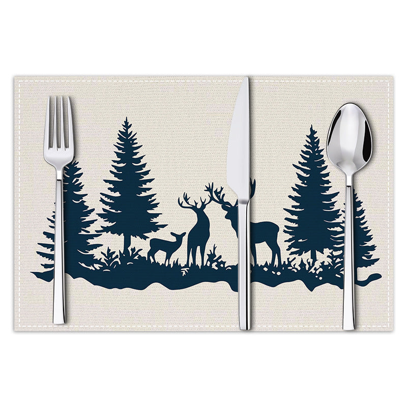 Reindeer Print Christmas Placemats - Insulated Linen Coasters