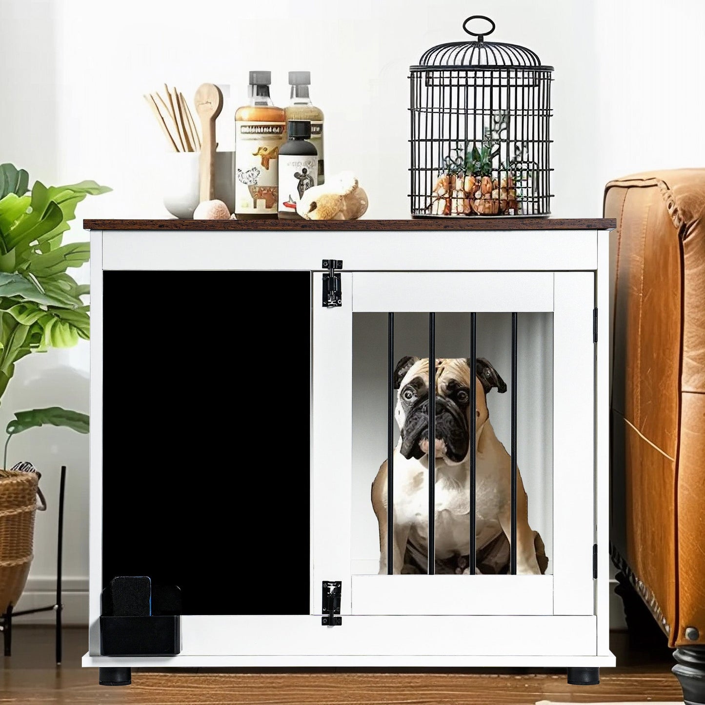 Elegant Doodle Dog Crate with Dual Doors - White