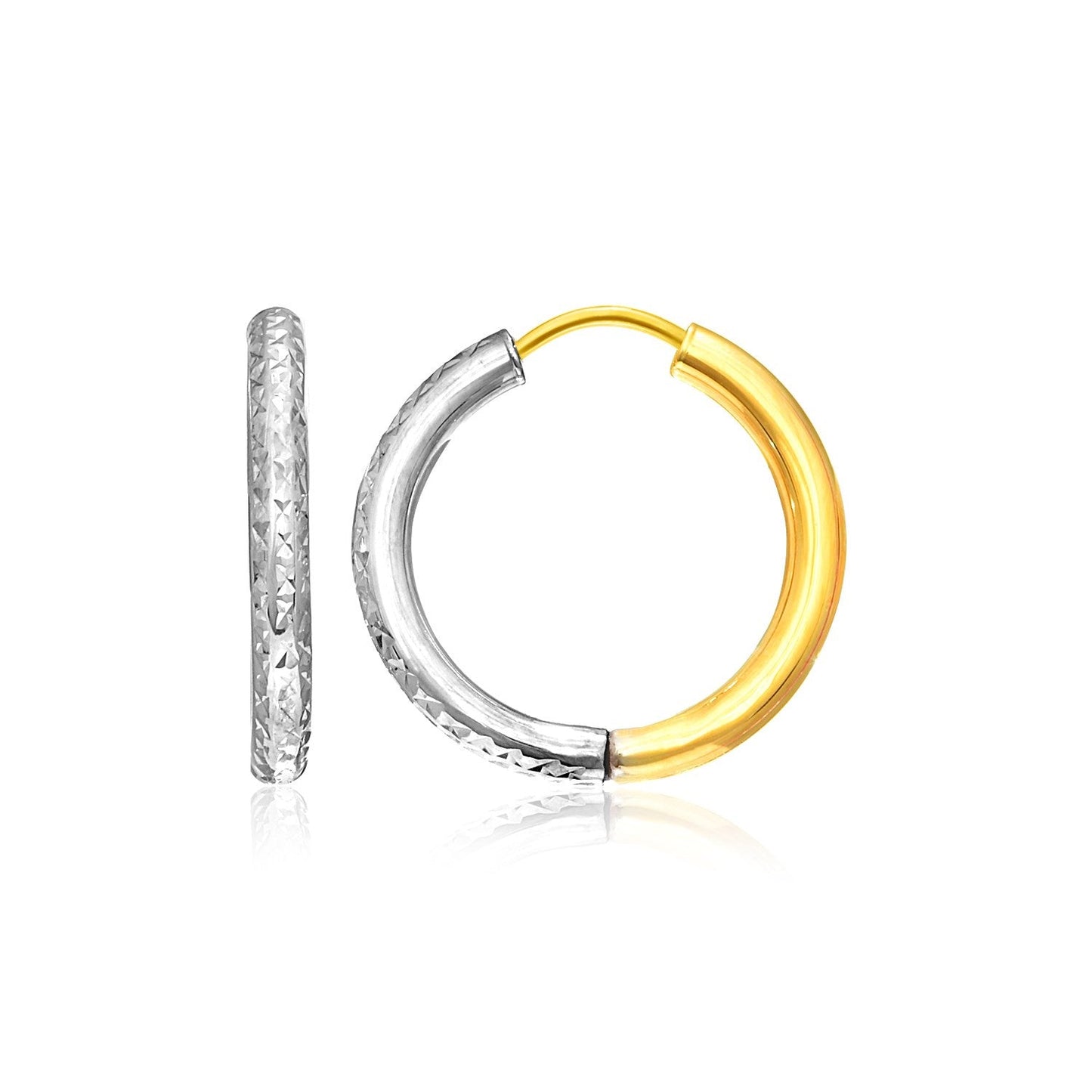 Boucles d'oreilles créoles texturées en or bicolore 14k