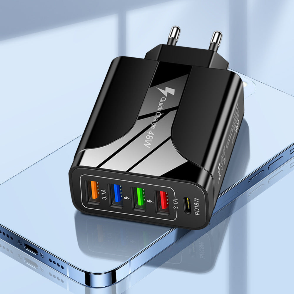 4USB+Type-C mobile phone charger PD18W 5-in-1 charging head 48W charger PD interface charger - Korvel