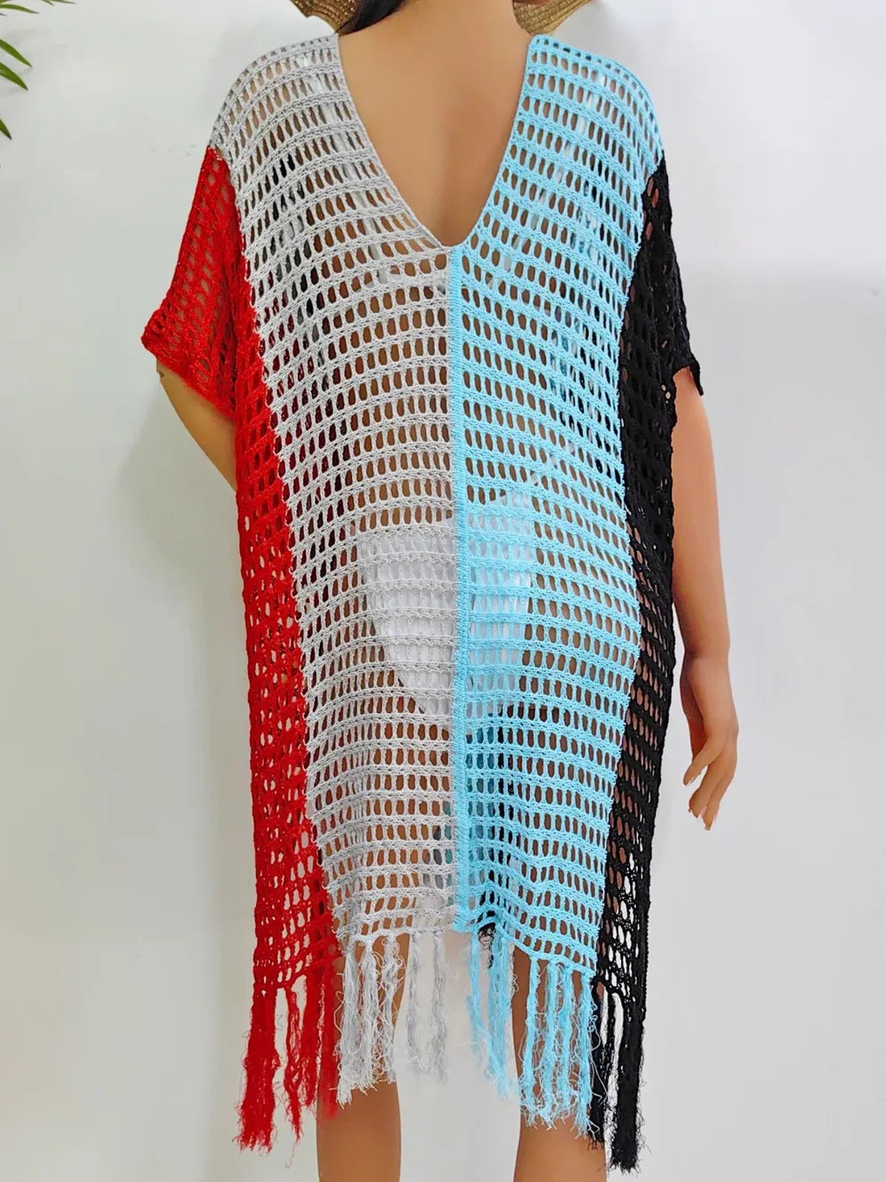 Fringe Color Block Scoop Neck Cover Up - Korvel