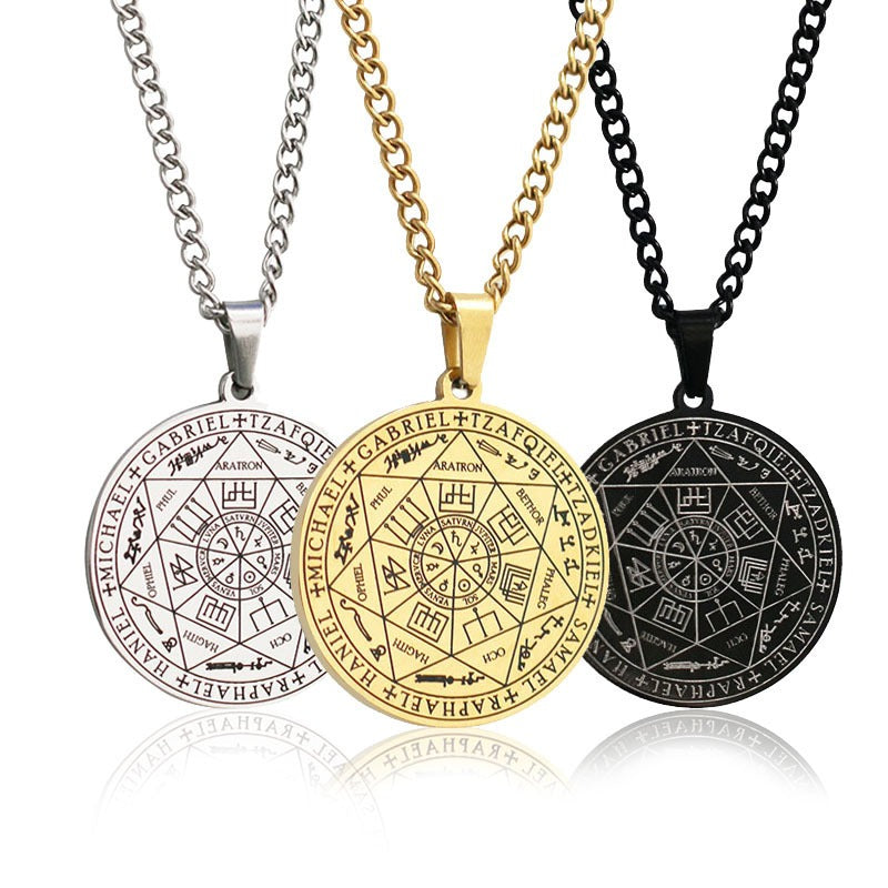 Stainless Steel Seven Angels Magic Circle Pendant Necklace