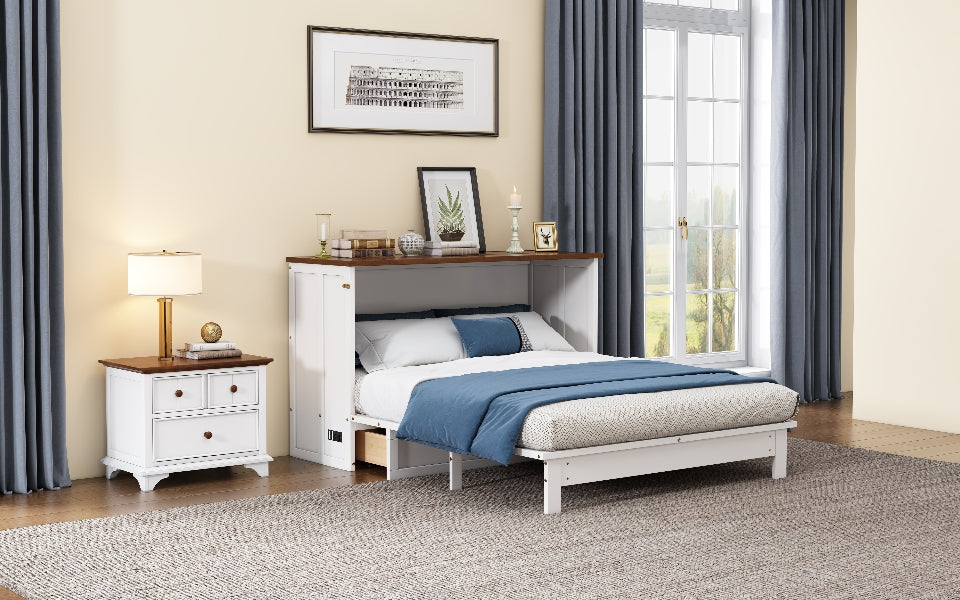 Solid Pine Murphy Bed Chest with Charging Station - Queen