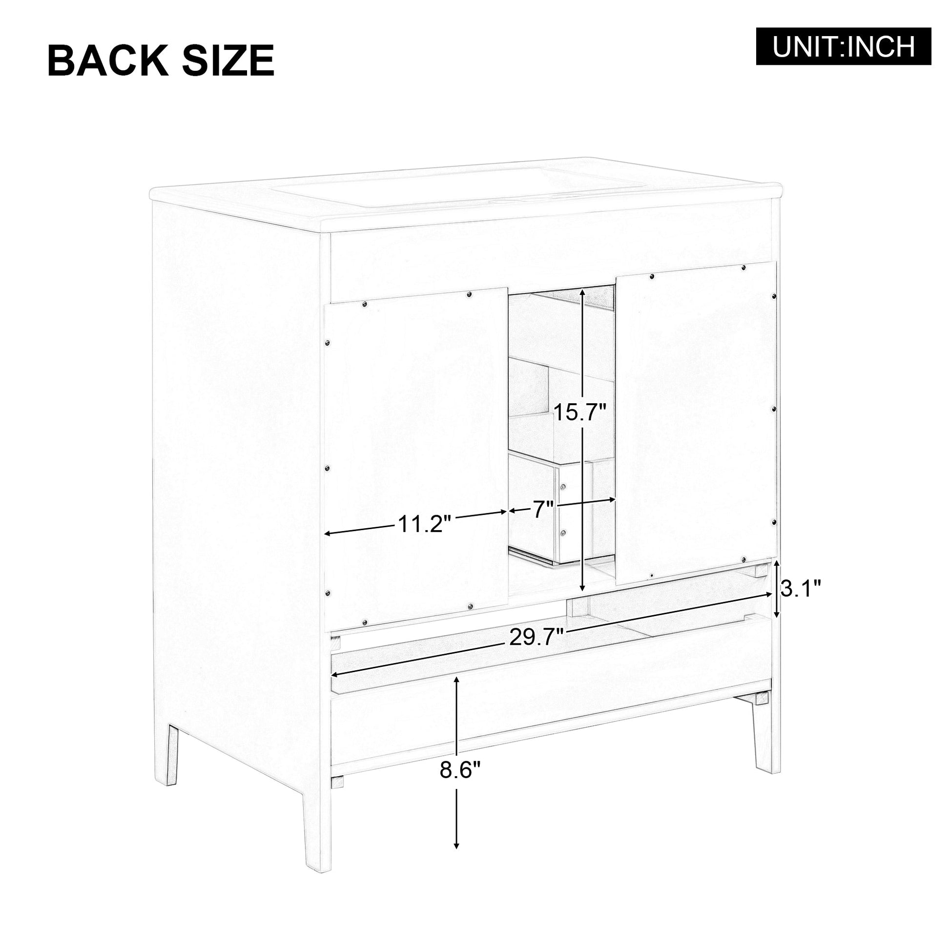 30" Bathroom Vanity with Sink  Multi-functional Bathroom Cabinet with Doors and Drawers Solid Frame and MDF Board, White - Korvel