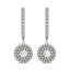 14k White Gold Double Halo Round Diamond Drop Earrings