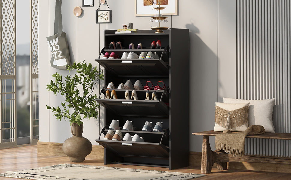 U-Can Shoe Storage Cabinet for Entryway with 3 Flip Drawers, Modern Shoe Organizer Cabinet, Free Standing Shoe Rack Black - Korvel