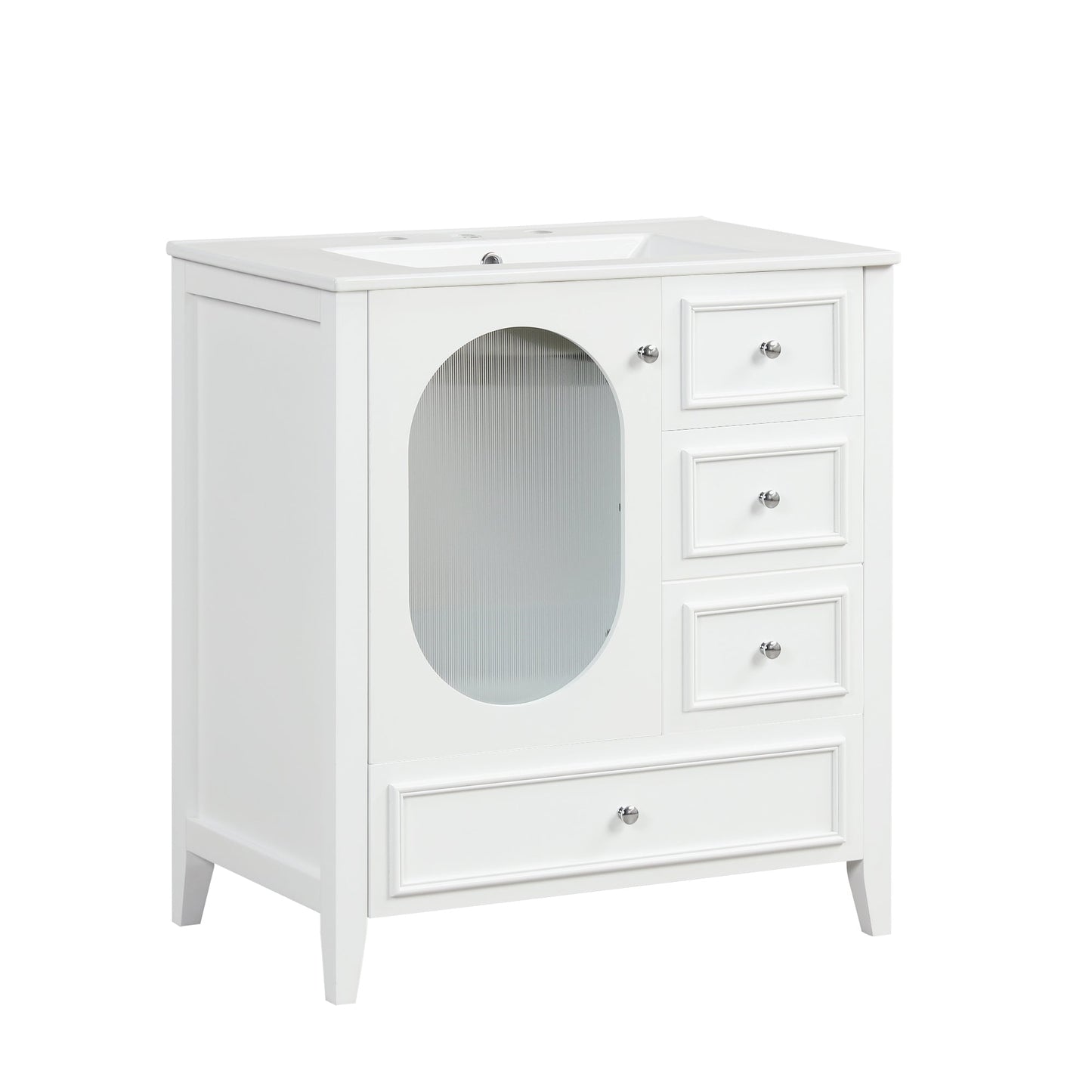 30" Bathroom Vanity with Sink, Bathroom Vanity Cabinet with Three Drawers and Door, Solid Wood and MDF, White - Korvel