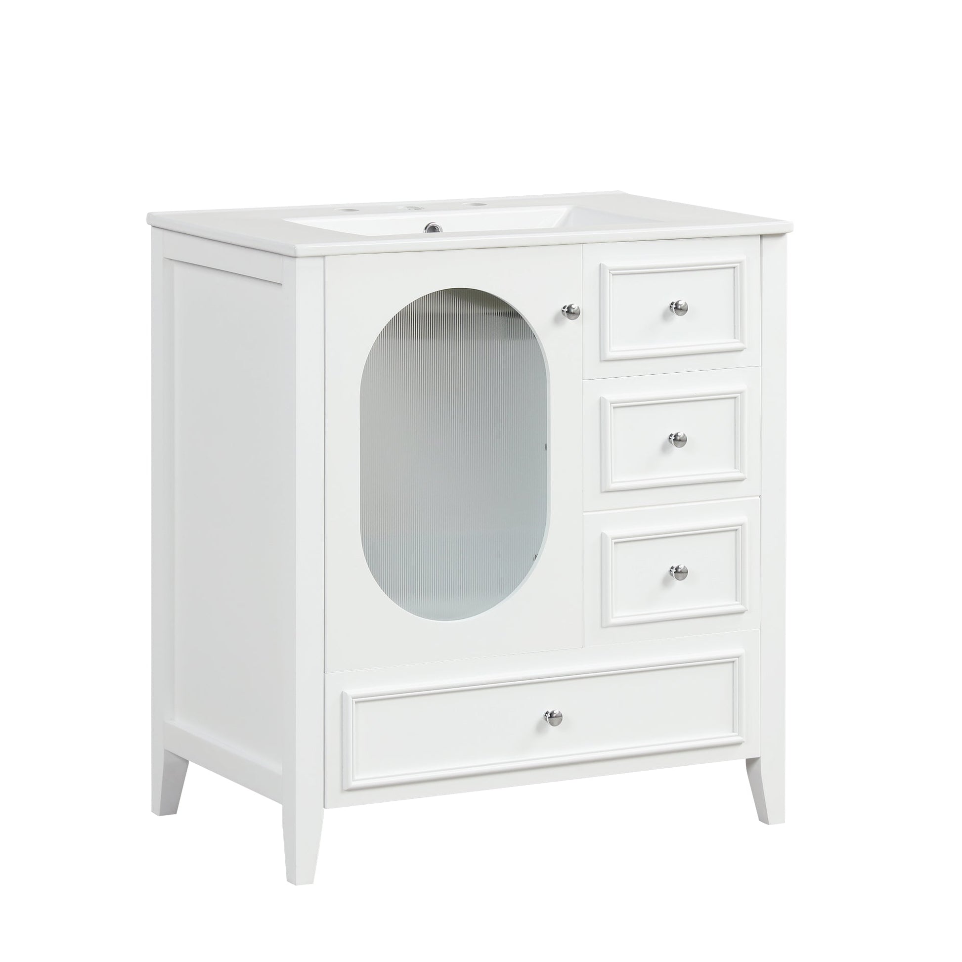 30" Bathroom Vanity with Sink, Bathroom Vanity Cabinet with Three Drawers and Door, Solid Wood and MDF, White - Korvel