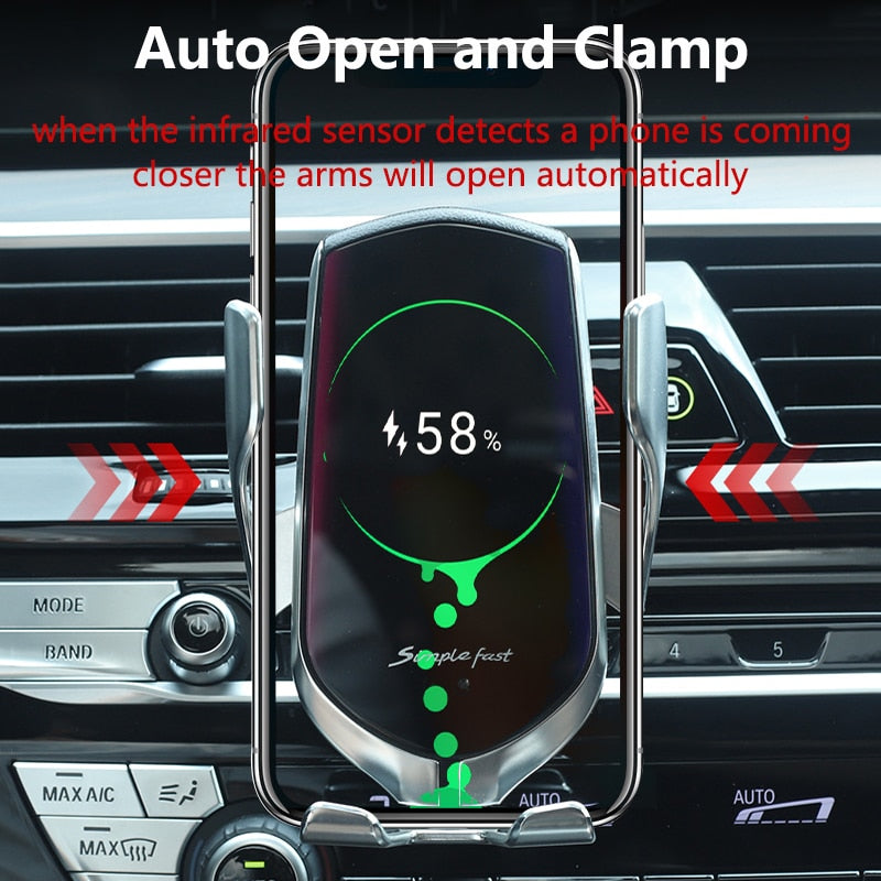 Support de chargeur sans fil de voiture premium pour iPhone - Charge rapide avec pince automatique