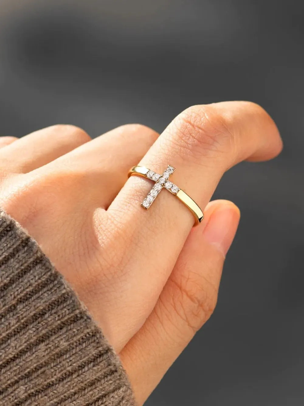 925 Sterling Silver Inlaid Zircon Cross Ring - Korvel