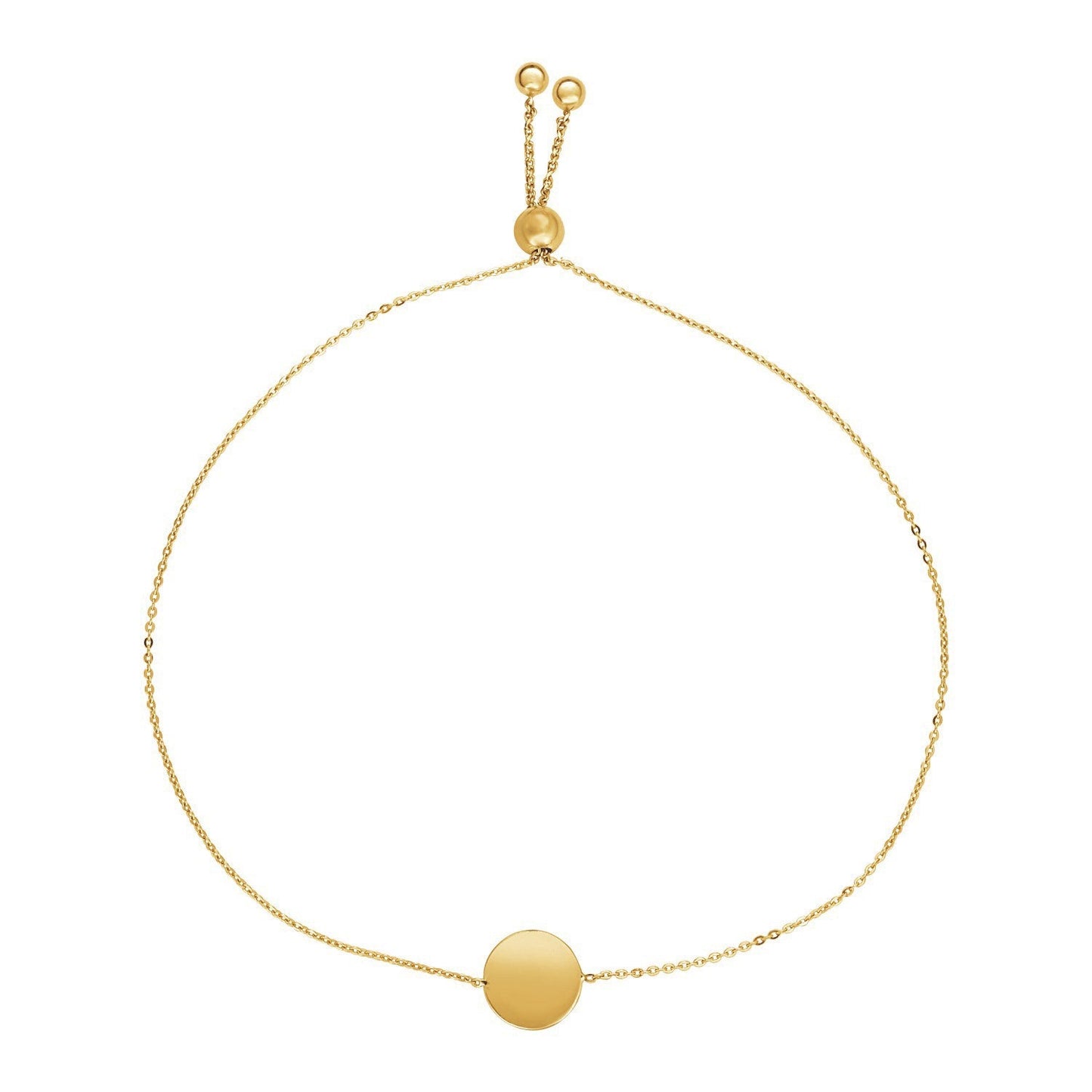 Pulsera Ajustable de Oro Amarillo de 14k con Círculo Brillante