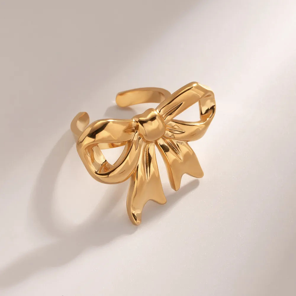 18K Gold-Plated Stainless Steel Bow Ring - Korvel