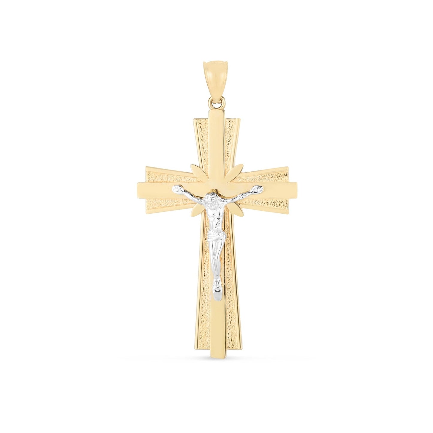 14k Two Tone Gold Diamond Cut Cross Pendant