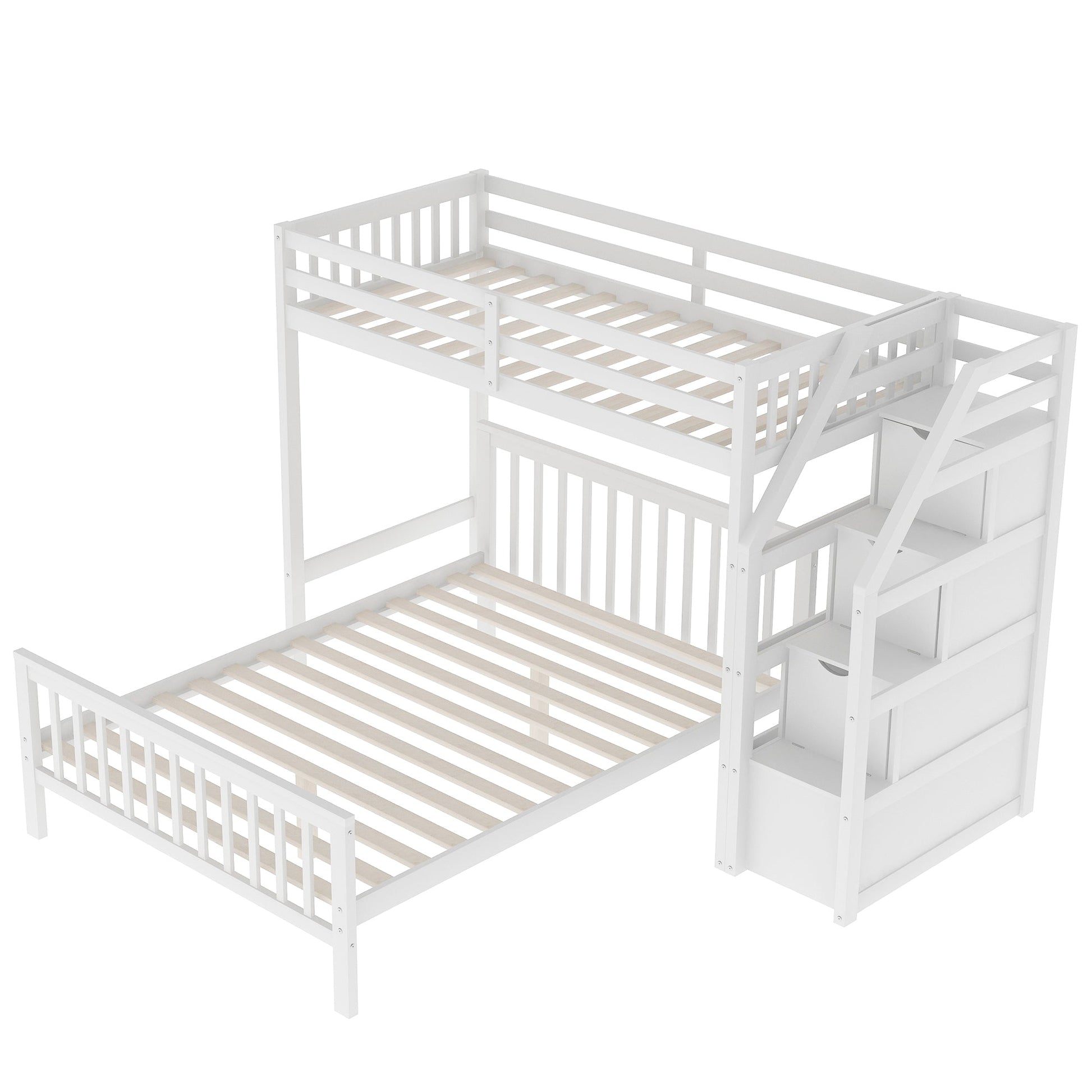 Twin over Full Loft Bed with Staircase,White - Korvel