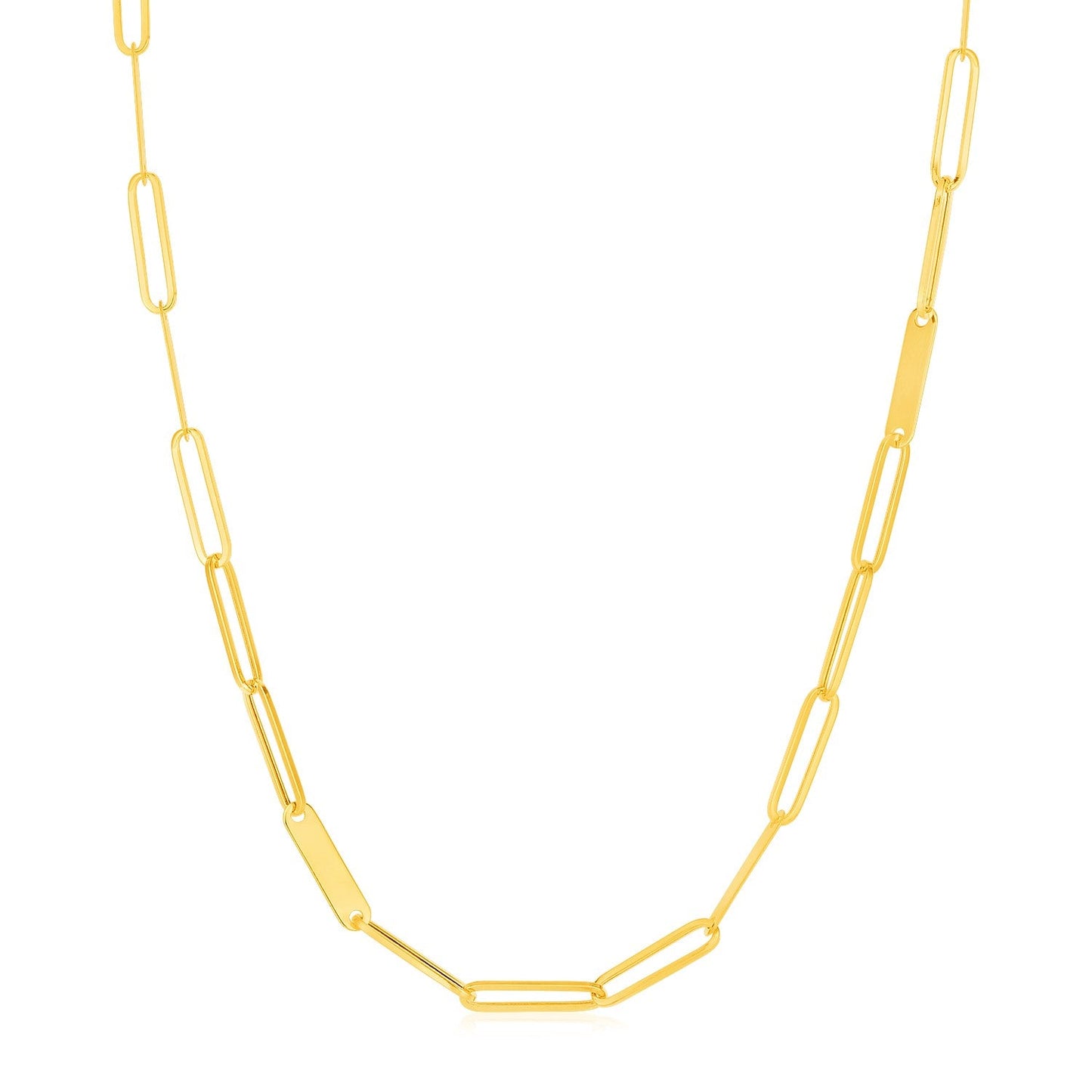 14k Yellow Gold Paperclip Chain Link and Gold Bar Necklace