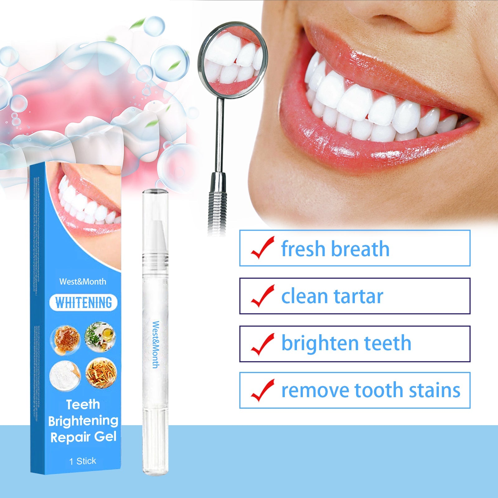 Teeth Brightening Repair Gel, Oral Care Beauty Cleaning Teeth White Brightening Pen - Korvel
