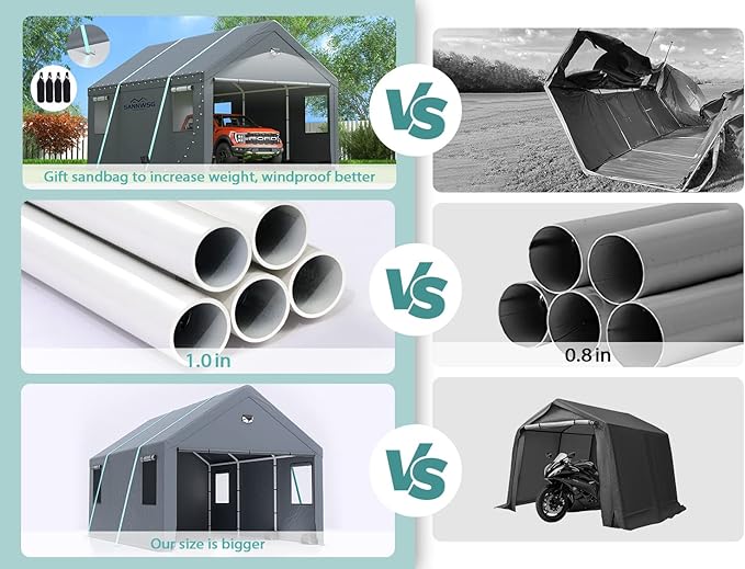Carport portátil resistente de 10x20 con ventanas enrollables