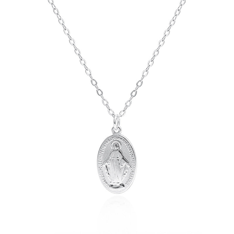 Gilded Virgin Mary necklace for women 925 sterling silver Virgin Mary coin collarbone chain - Korvel
