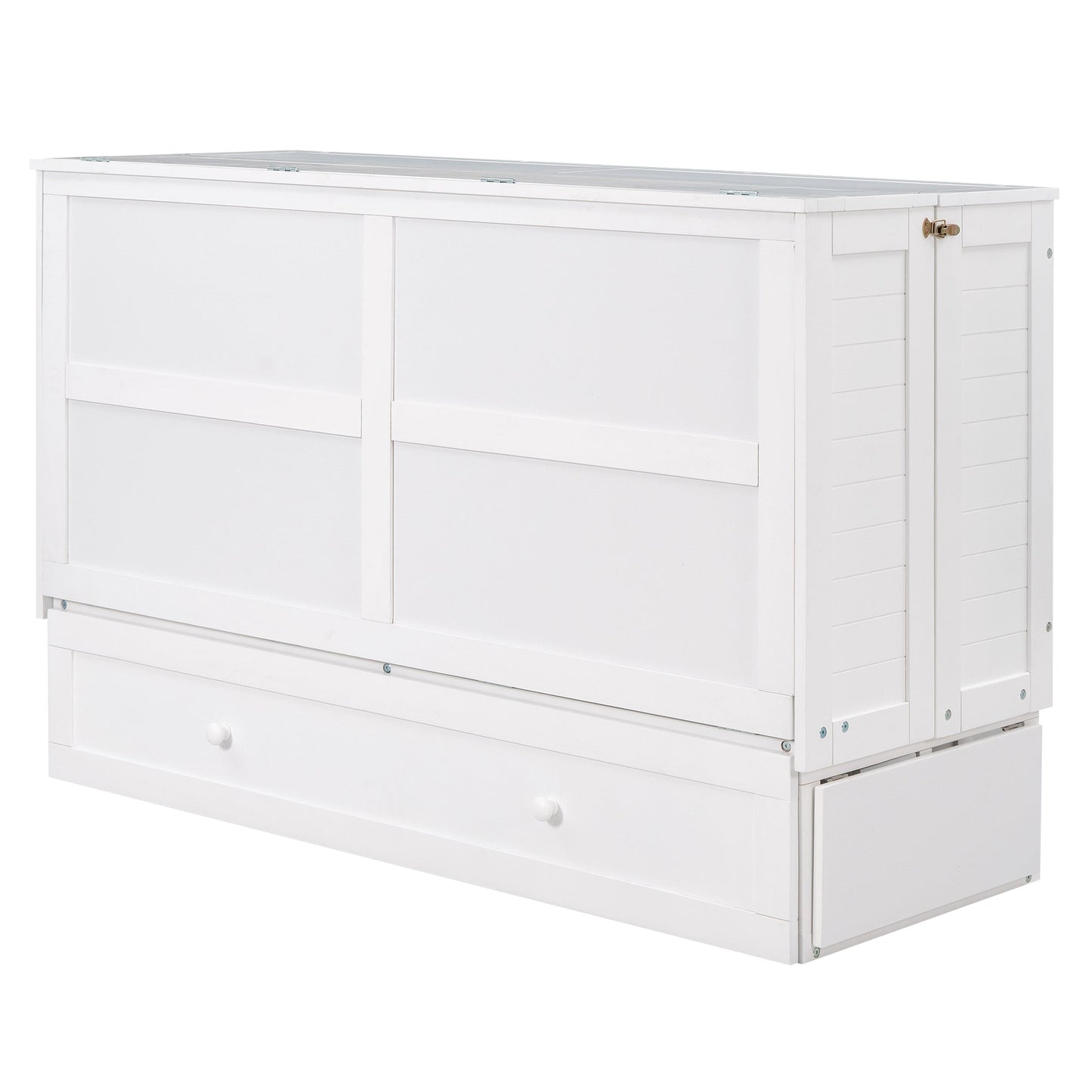 Queen Size Mobile Murphy Bed with Drawer and Little Shelves on Each Side White - Korvel
