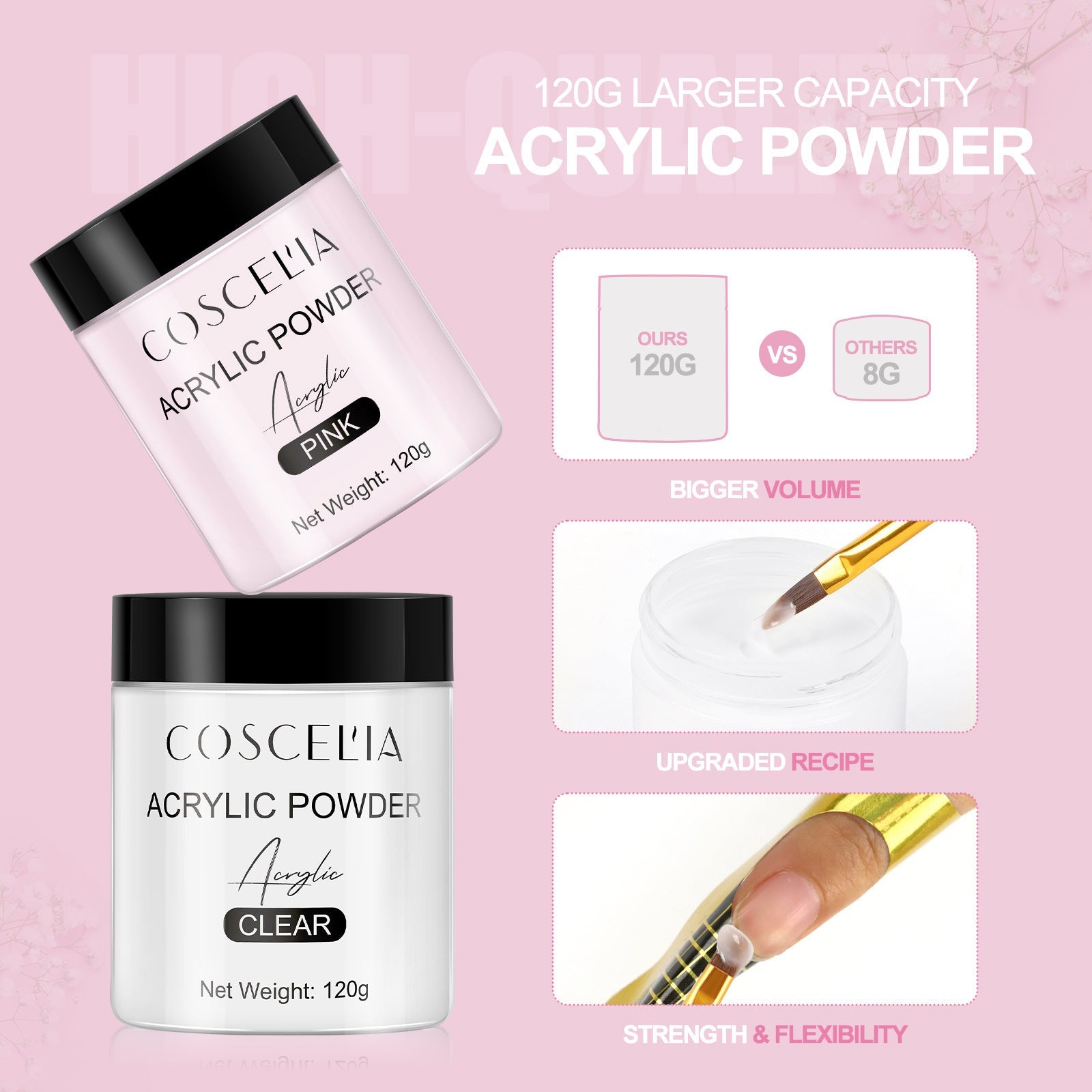 COSCELIA New 120g White Powder Transparent Crystal Powder 150ML Crystal Liquid Nail Shop Nail Tool Set - Korvel