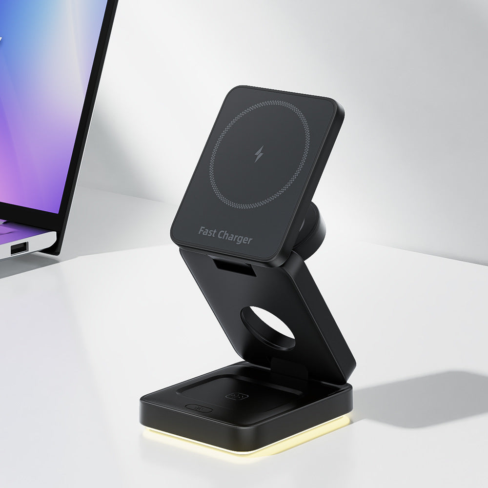 3 in 1 Wireless Charger Magnetic Foldable Charger For iphone charger power Adapter Charging Stand & Holder - Korvel