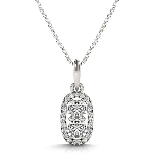 Elegant Two Stone Diamond Pendant in 14k White Gold