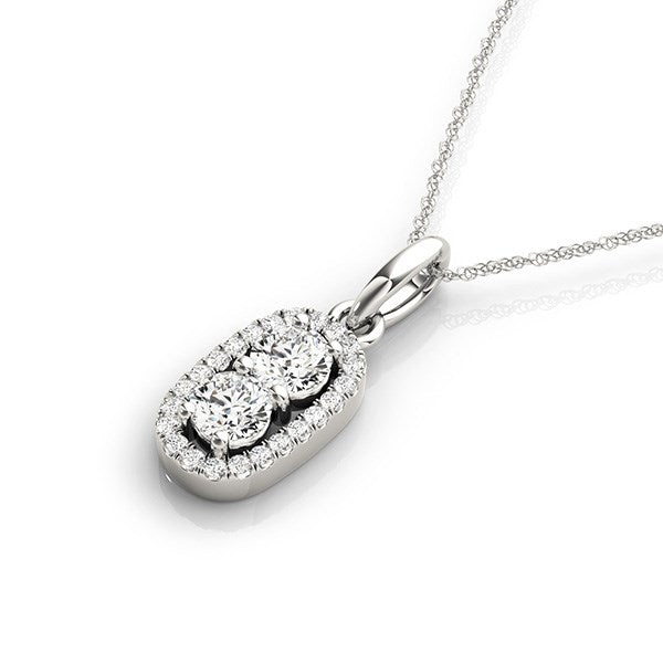 Elegant Two Stone Diamond Pendant in 14k White Gold