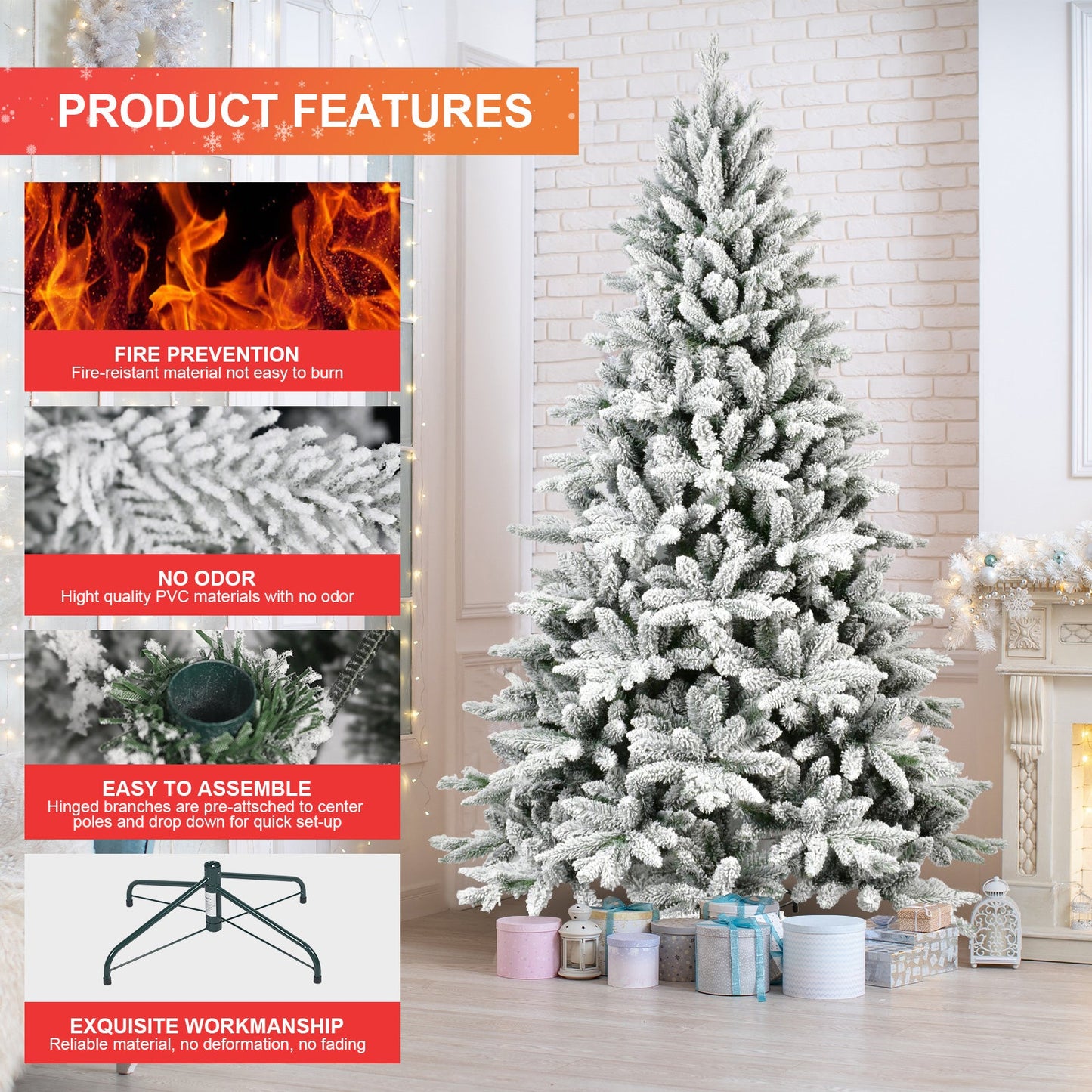 7FT Flocked Christmas Tree - Premium Artificial Decor
