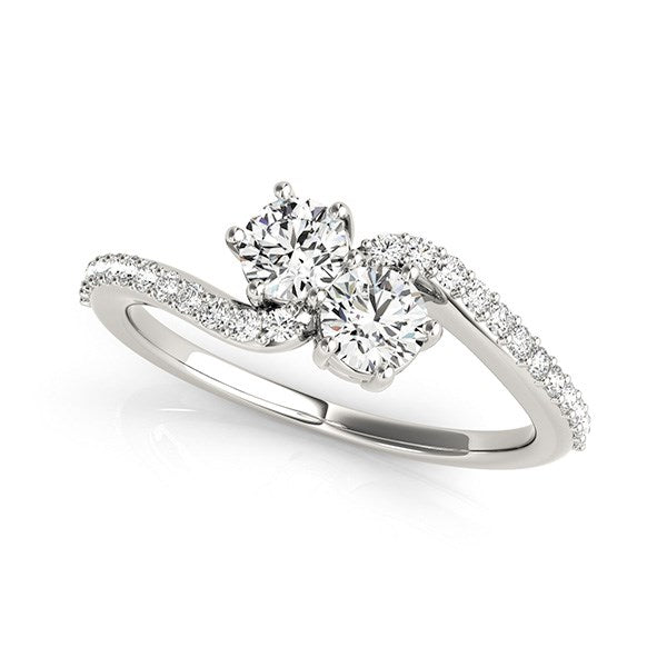 Curved Band Two Stone Diamond Ring in 14k White Gold