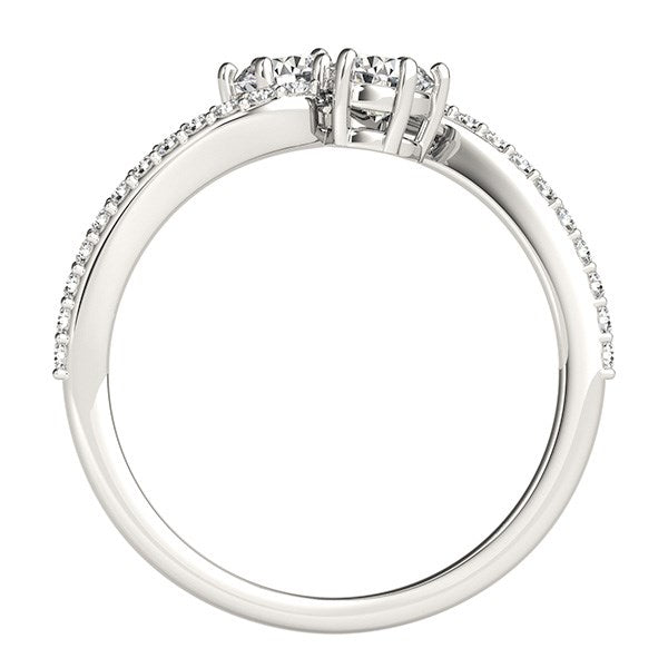 Curved Band Two Stone Diamond Ring in 14k White Gold