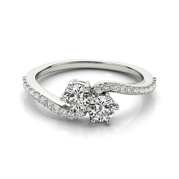 Curved Band Two Stone Diamond Ring in 14k White Gold