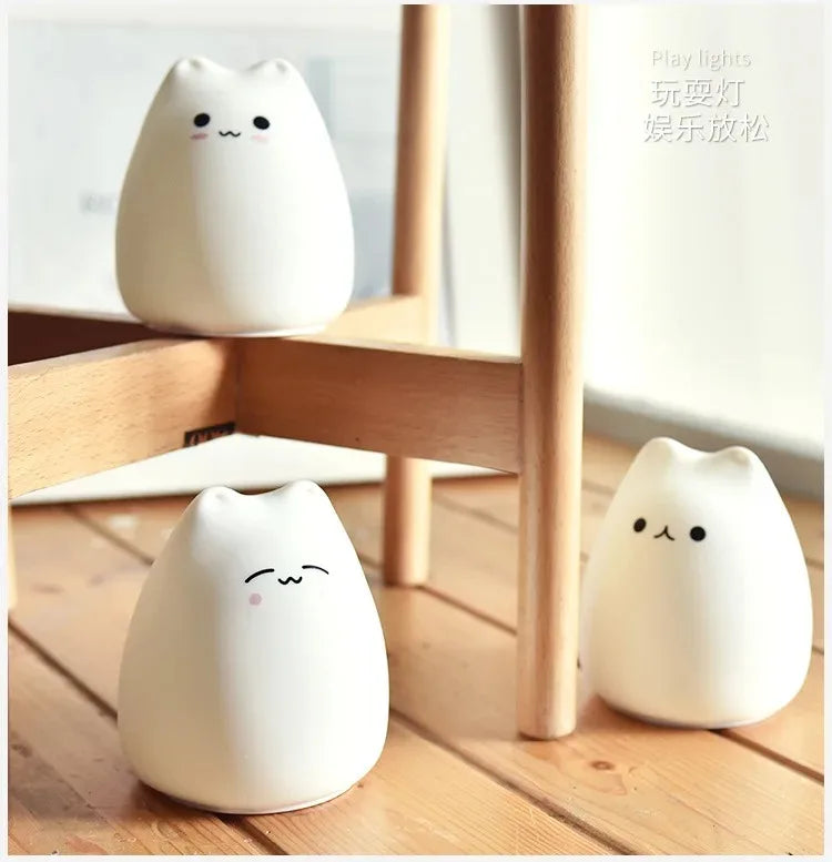 Colorful Cat Silicone Night Light - LED Cartoon Lamp