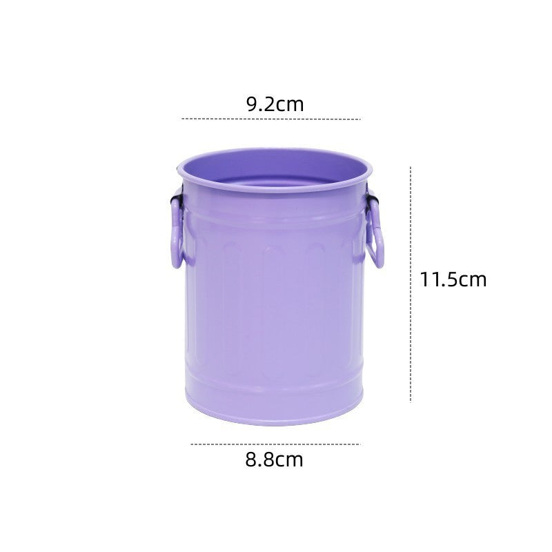 Cylindrical wrought iron pen holder DIY creative desktop storage bucket multifunctional stationery pen holder - Korvel