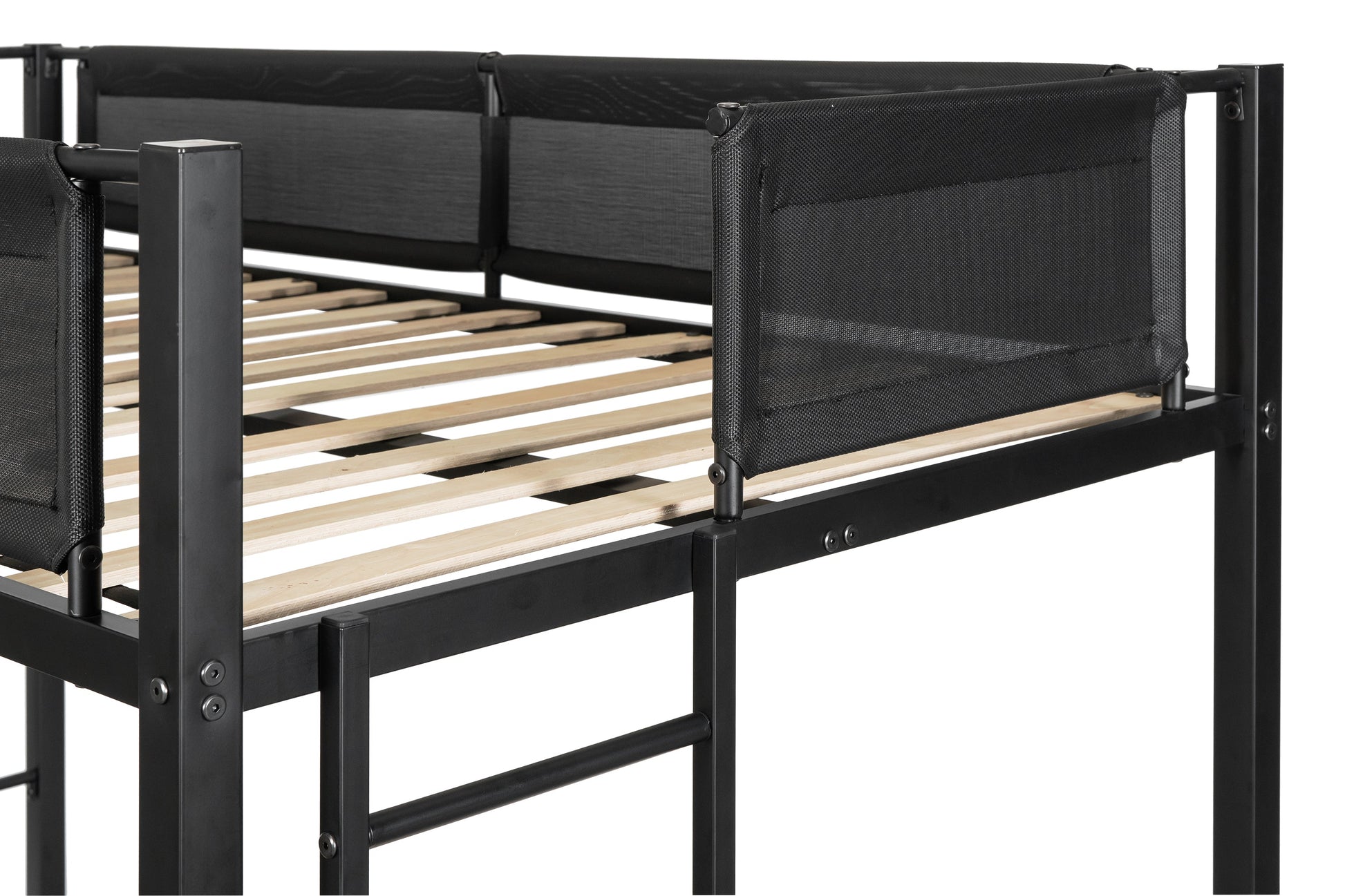 Metal double bed with casters/sturdy frame/no noise/comfortable guardrail/2 side ladders/no need for spring box - Korvel